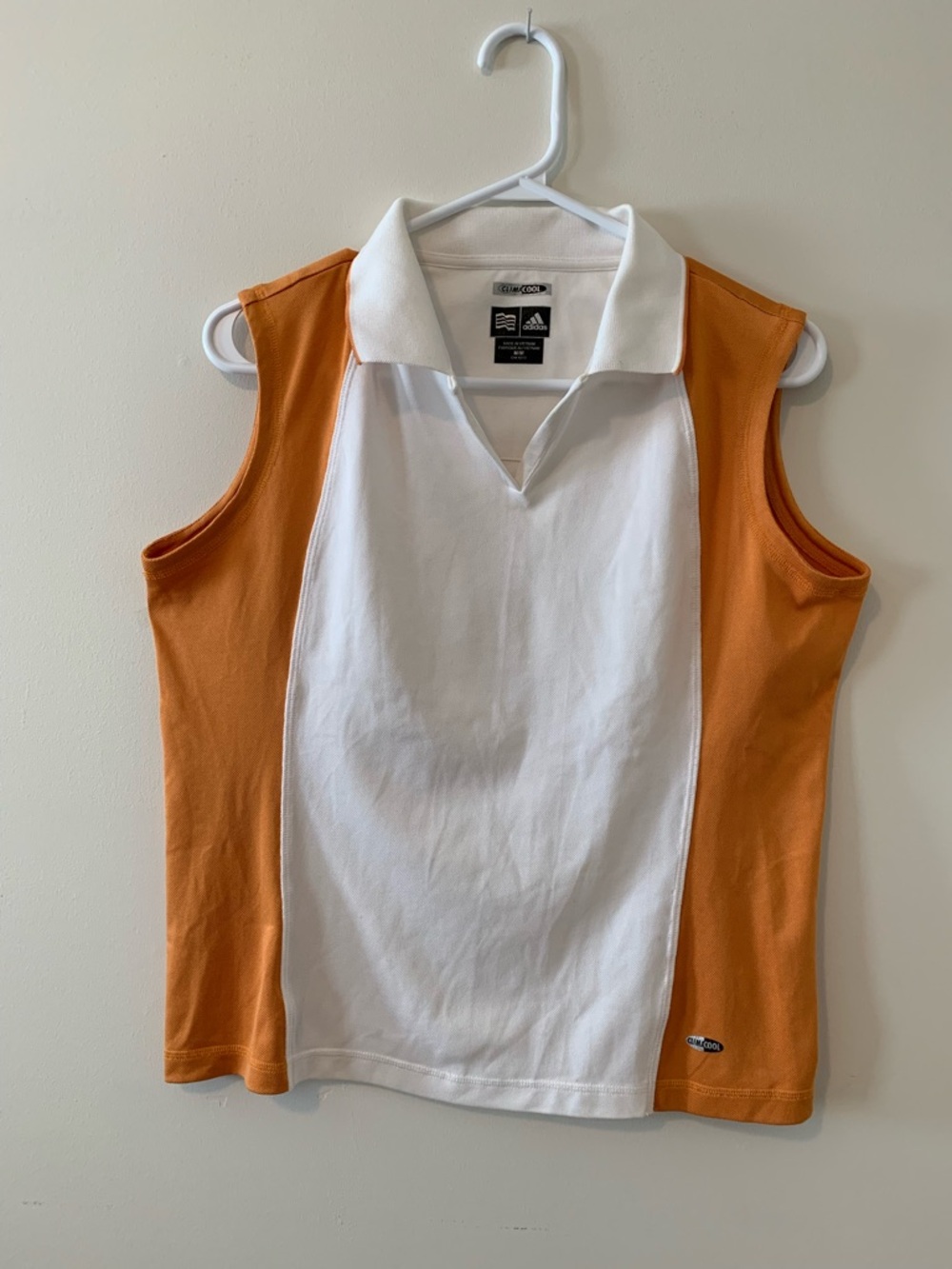 adidas White and Orange Collared Sleeveless Polo
